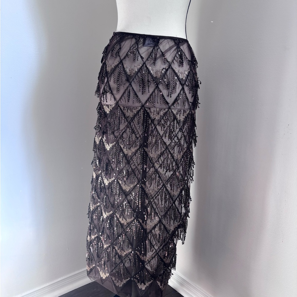 NWT Simons Chocolate Brown Sequin Lace Sequin Sparkly tulle Midi Skirt Size S - Picture 12 of 15